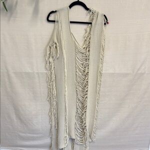 Fringed Cream Poncho